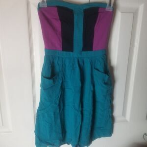 Blue Purple and Black Strapless Dress XS with Pockets